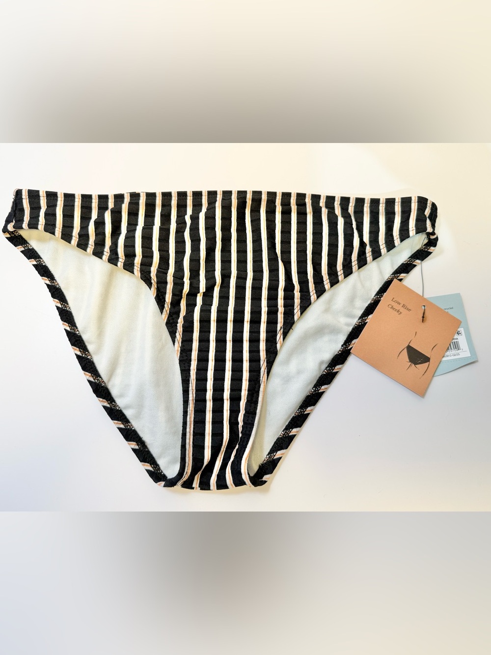 Shade & Shore Black and Cream Striped Bikini Bottoms